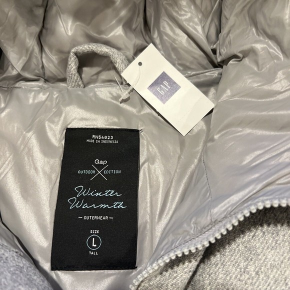 Gap Puffer Jacket Women Large Gray Long Sleeve Full Zip Down Winter Wool Cotton - Picture 11 of 16